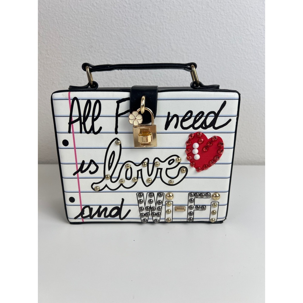 Novelty Book Clutch Purse All I Need Is‎ Love Wi-Fi Top Handle Bag No Strap